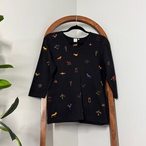 Peruvian Connection Black Top with Multicolor Embroidery